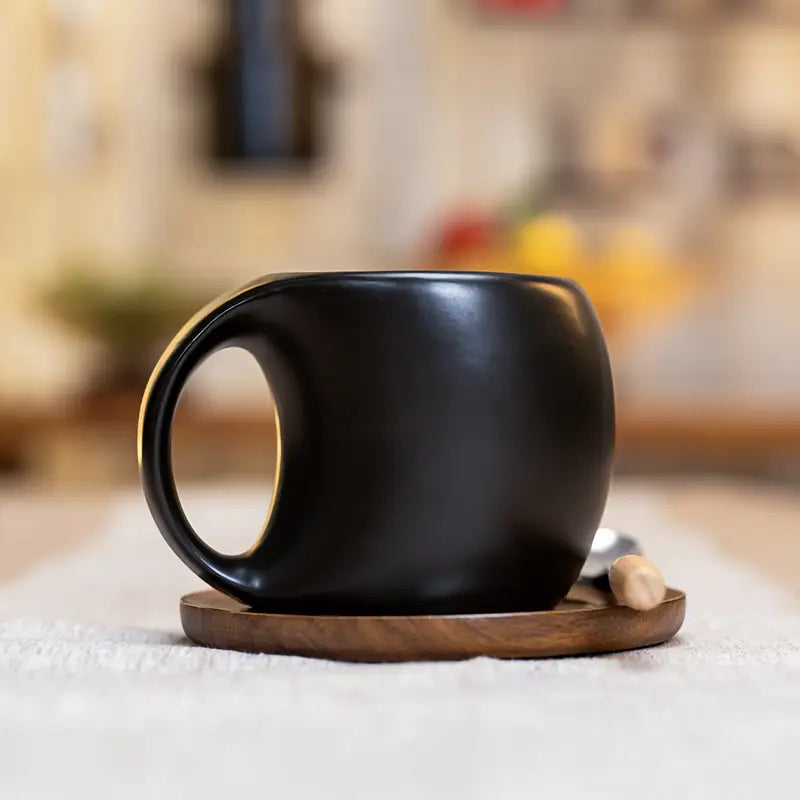 ClayHaven – Keramik Kaffeetasse Mit Holz Untertasse