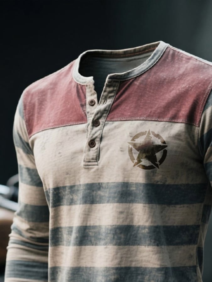 HUNZIKER - Herren Henley T-Shirt mit langen Ärmeln