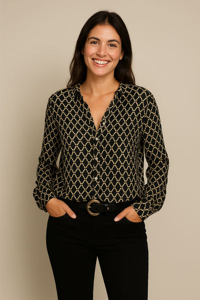 HERBERGER | Damen Bluse mit V-Ausschnitt und klassischem Muster luftig & leicht