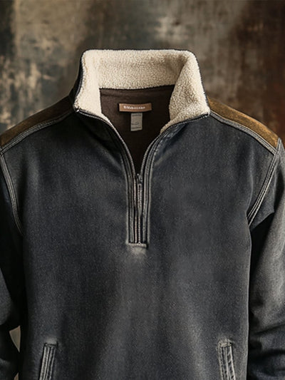 Herren-Sweatshirt mit Retro-Nähten und kontrastfarbenem Reißverschluss am Hals