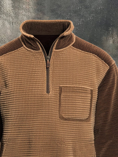 Herren-Sweatshirt mit Retro-Nähten und kontrastfarbenem Henley-Kragen, langen Ärmeln