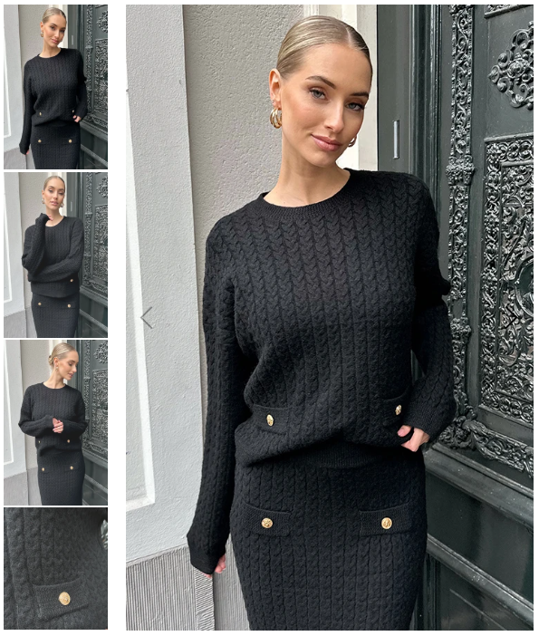 Kabelstrickpullover Schwarz