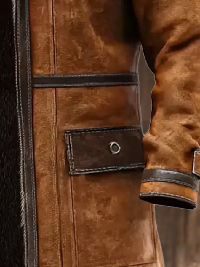 Langer Vintage-Mantel aus Wildleder und Lammfell im Used-Look für Herren