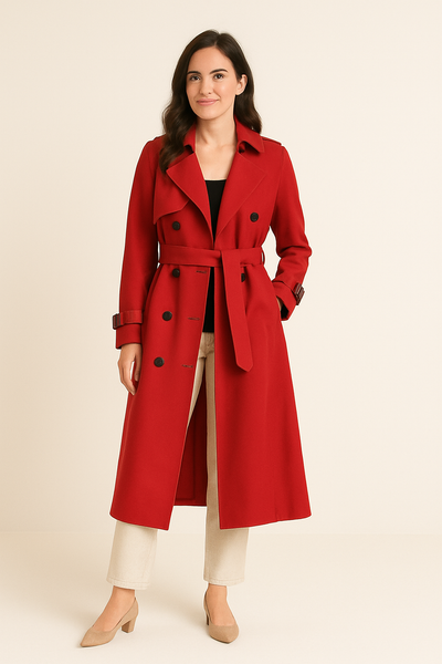 HERBERGER | Eleganter Damen Trenchcoat lang mit Bindegürtel und Knopfleiste
