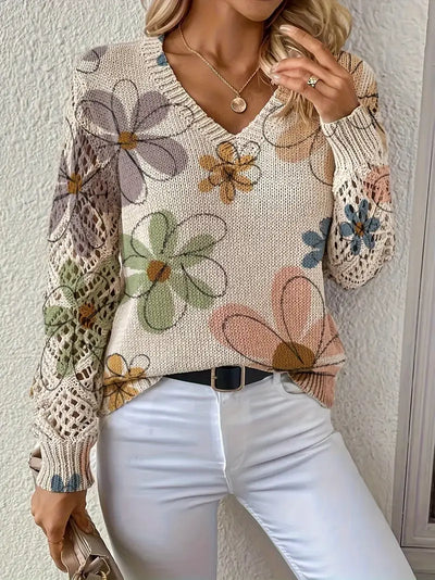 Marzena – Eleganter Langarm Pullover Mit Blumenmuster