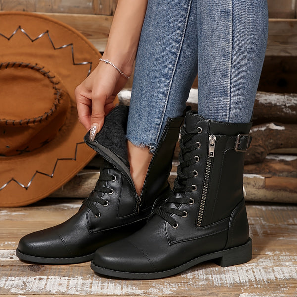 Kareema – Bequeme Leder Stiefel Mit Seitlichem Reißverschluss