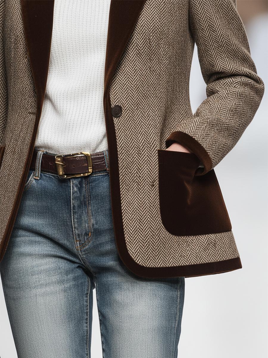 Retro Brauner Fischgrät Wildleder-Blazer™