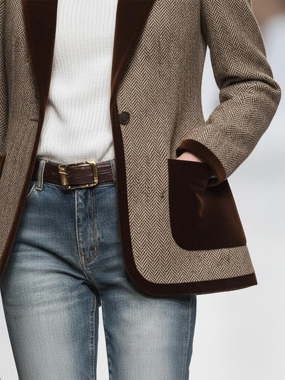 Retro Brauner Fischgrät Wildleder-Blazer™