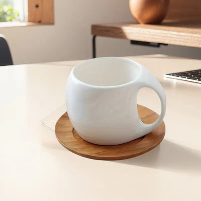ClayHaven – Keramik Kaffeetasse Mit Holz Untertasse