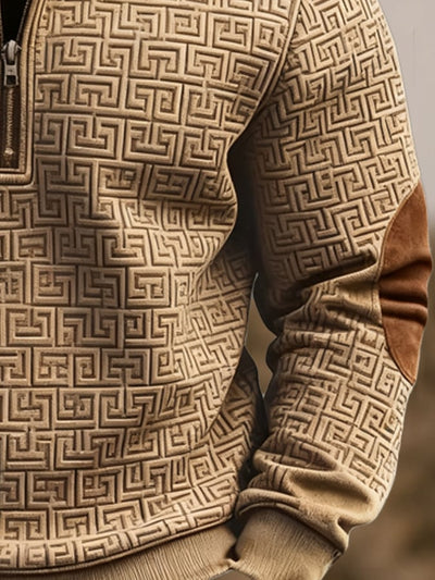 Herren-Sweatshirt aus gestricktem Jacquard mit Reißverschluss im Vintage-Stil