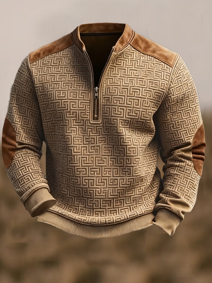 Herren-Sweatshirt aus gestricktem Jacquard mit Reißverschluss im Vintage-Stil