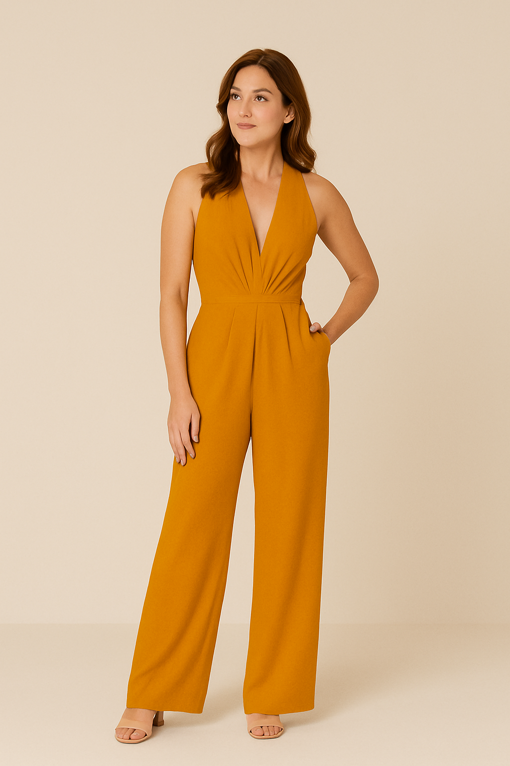 HERBERGER | Damen Jumpsuit ärmellos mit tiefem V-Ausschnitt und weitem Bein