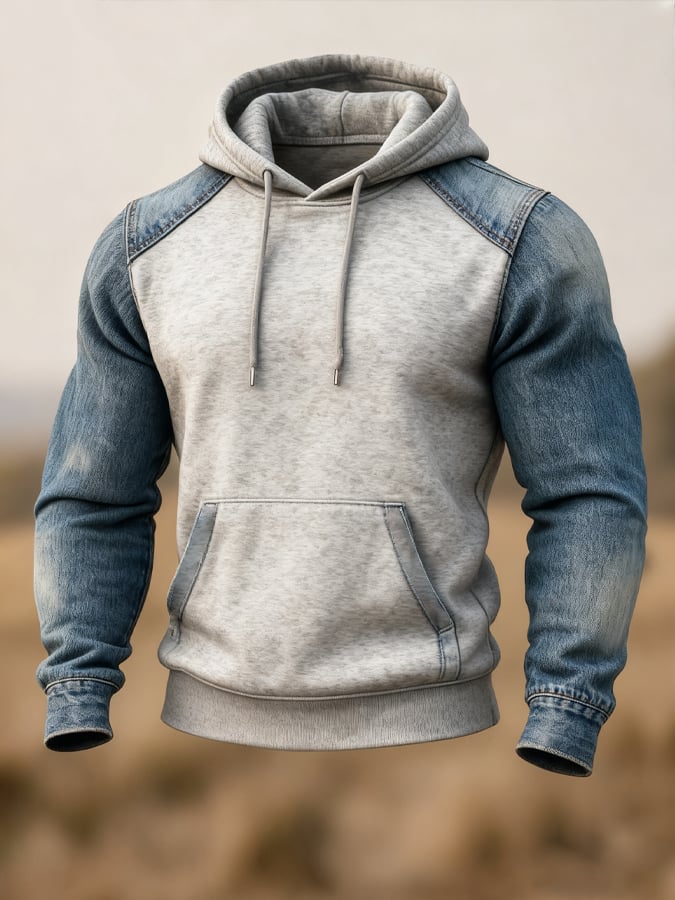 Vintage-Strick-Denim-Kapuzenpullover für Herren