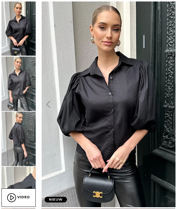 Klassische Puffärmel Bluse Baumwolle Schwarz