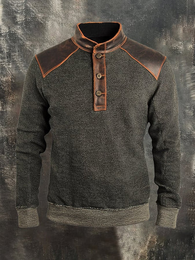 Herren-Sweatshirt mit Retro-Nähten und kontrastfarbenem Henley-Kragen, langen Ärmeln