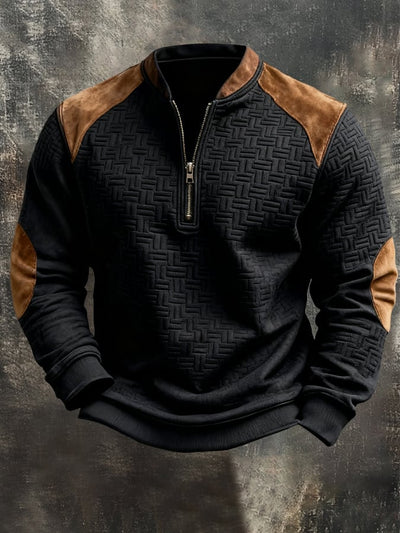 Herren-Sweatshirt aus gestricktem Jacquard mit Reißverschluss im Vintage-Stil