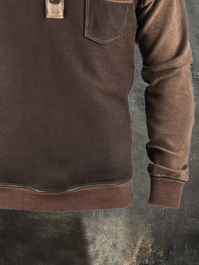 Herren-Sweatshirt mit Retro-Nähten und kontrastfarbenem Henley-Kragen, langen Ärmeln