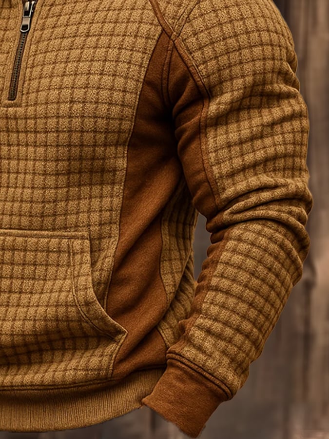 Herren-Sweatshirt mit Reißverschluss und Kapuze aus Vintage-Waffel-Wildleder