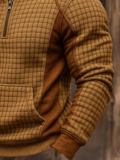 Herren-Sweatshirt mit Reißverschluss und Kapuze aus Vintage-Waffel-Wildleder