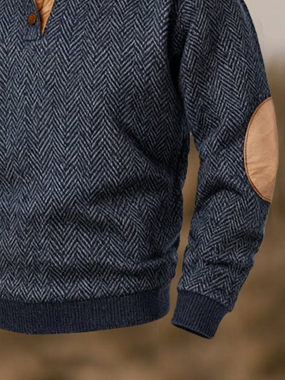 Herren-Sweatshirt mit Retro-Nähten und kontrastfarbenem Henley-Kragen, langen Ärmeln