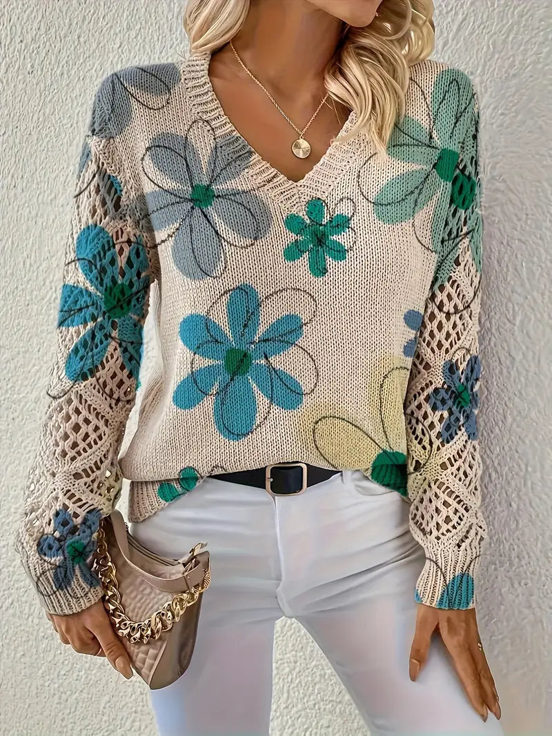 Marzena – Eleganter Langarm Pullover Mit Blumenmuster