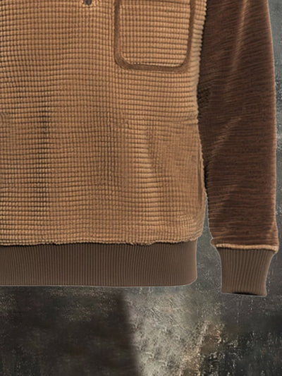 Herren-Sweatshirt mit Retro-Nähten und kontrastfarbenem Henley-Kragen, langen Ärmeln