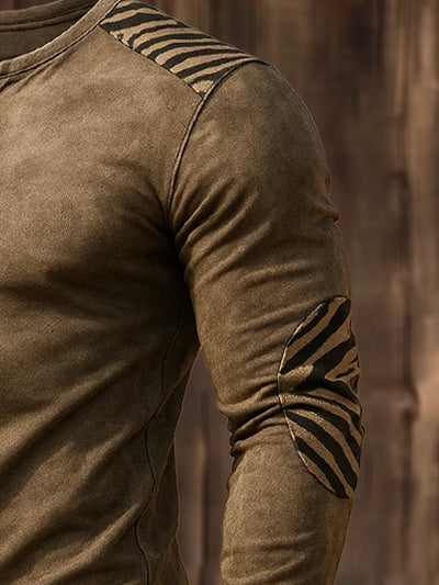 Henley-Hemd aus Wildleder im Vintage-Stil mit Zebramuster für Herren