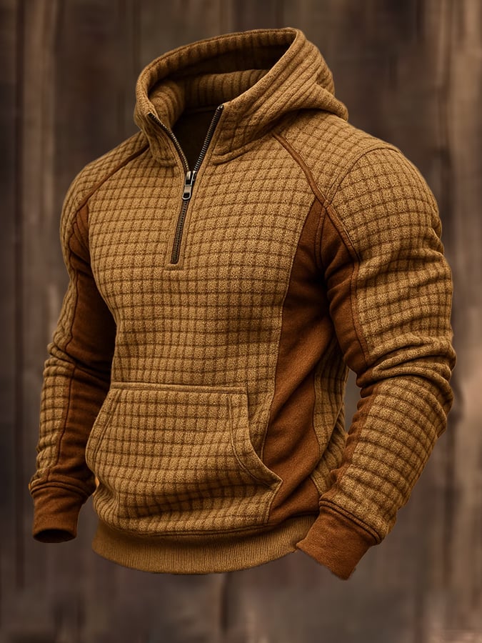 Herren-Sweatshirt mit Reißverschluss und Kapuze aus Vintage-Waffel-Wildleder
