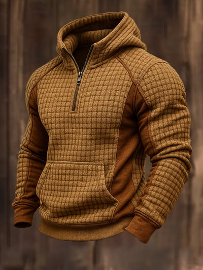 Herren-Sweatshirt mit Reißverschluss und Kapuze aus Vintage-Waffel-Wildleder