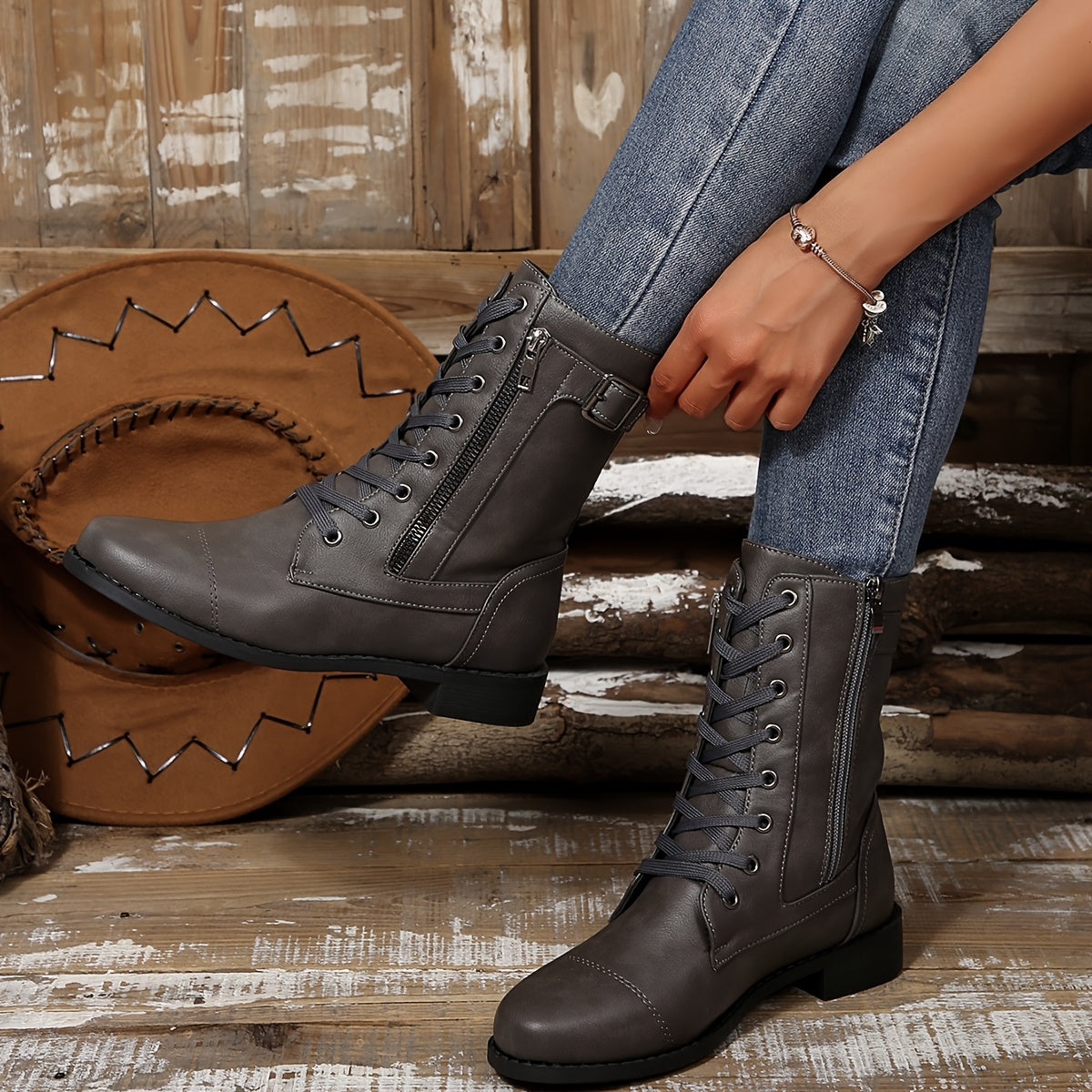 Kareema – Bequeme Leder Stiefel Mit Seitlichem Reißverschluss