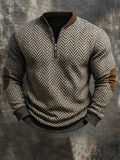 Herren-Sweatshirt mit Vintage-Jacquard-Fischgrätenmuster