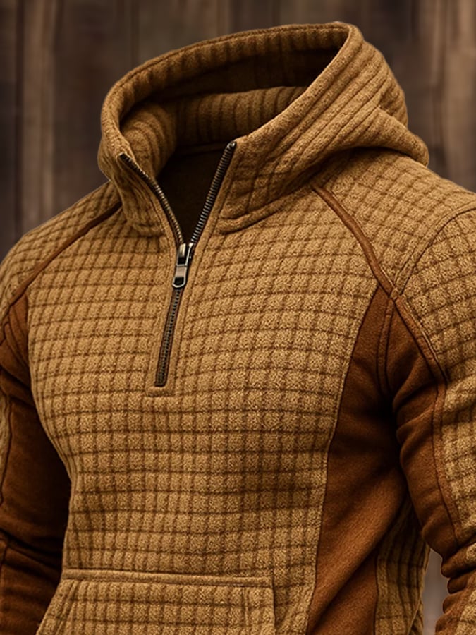 Herren-Sweatshirt mit Reißverschluss und Kapuze aus Vintage-Waffel-Wildleder