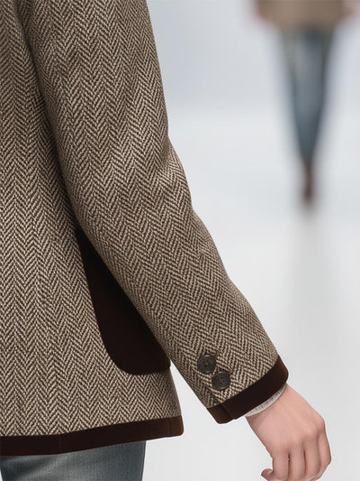 Retro Brauner Fischgrät Wildleder-Blazer™