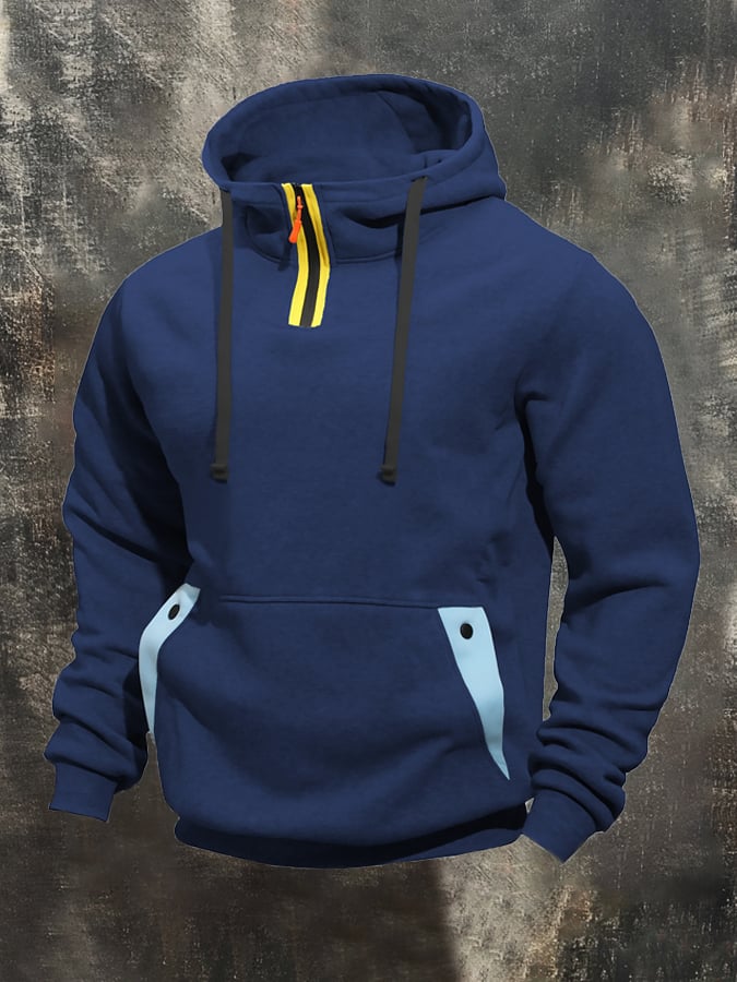 Langarm-Kapuzenpullover mit Color-Blocking-Patchwork für Herren