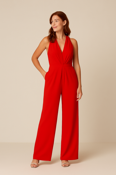 HERBERGER | Damen Jumpsuit ärmellos mit tiefem V-Ausschnitt und weitem Bein