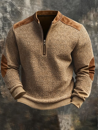 Herren-Sweatshirt aus gestricktem Jacquard mit Reißverschluss im Vintage-Stil