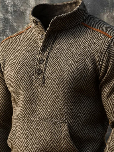 Herren-Sweatshirt mit Vintage-Jacquard-Fischgrätenmuster