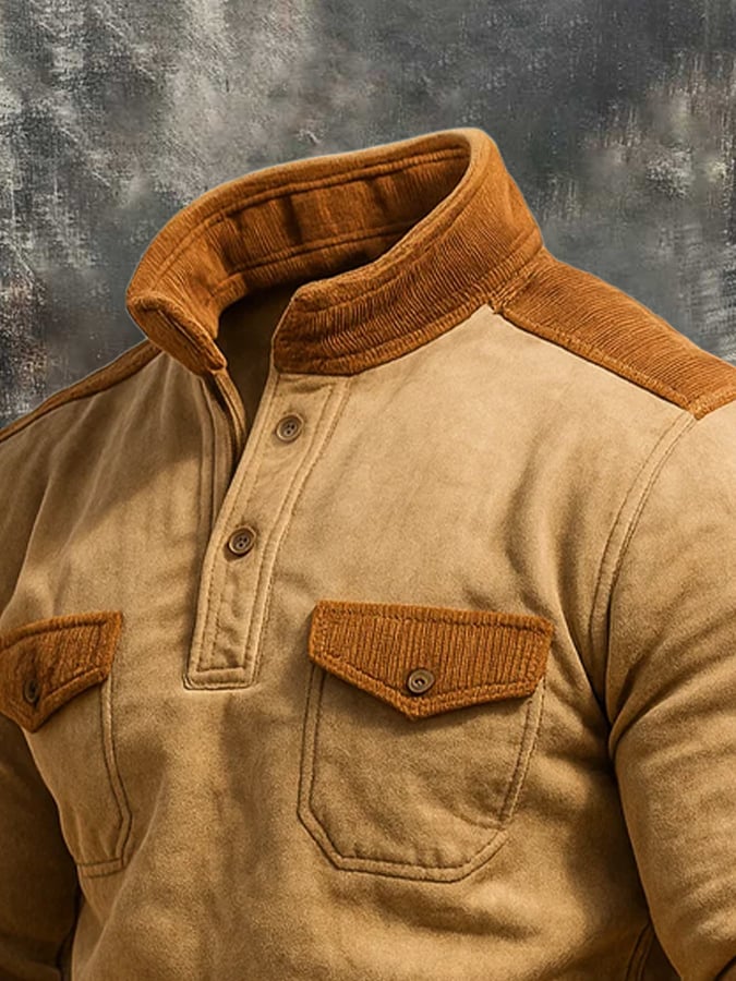 Herren-Sweatshirt aus Cord im Retro-Patchwork-Stil