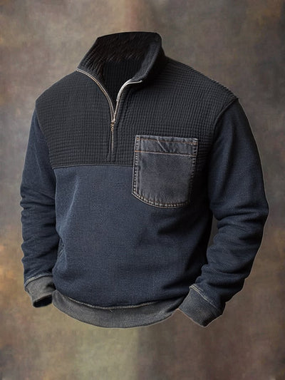 Herren-Retro-Langarm-Sweatshirt mit Farbblockdesign