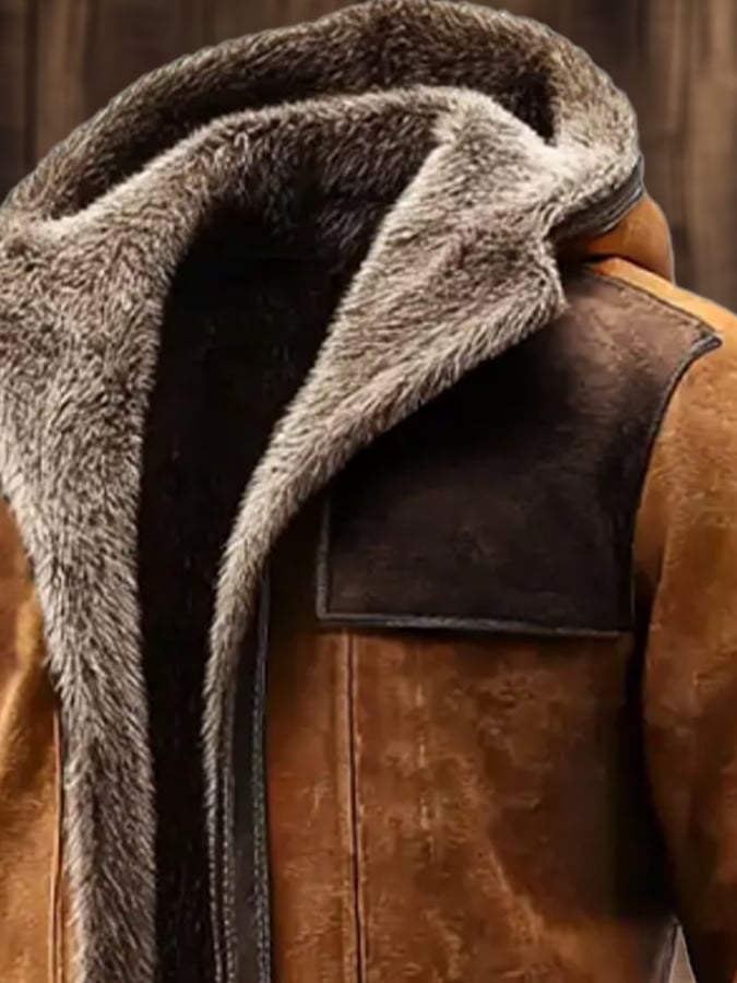 Langer Vintage-Mantel aus Wildleder und Lammfell im Used-Look für Herren