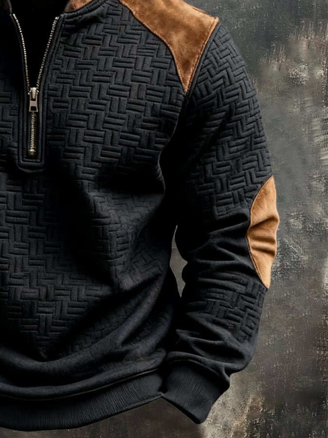 Herren-Sweatshirt aus gestricktem Jacquard mit Reißverschluss im Vintage-Stil