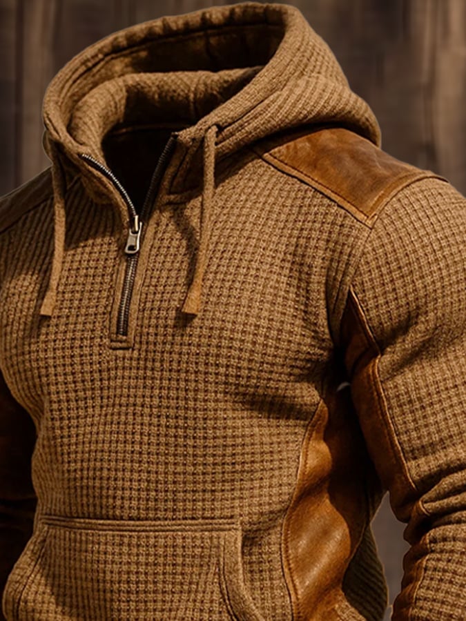 Herren-Sweatshirt mit Reißverschluss und Kapuze aus Vintage-Waffel-Wildleder