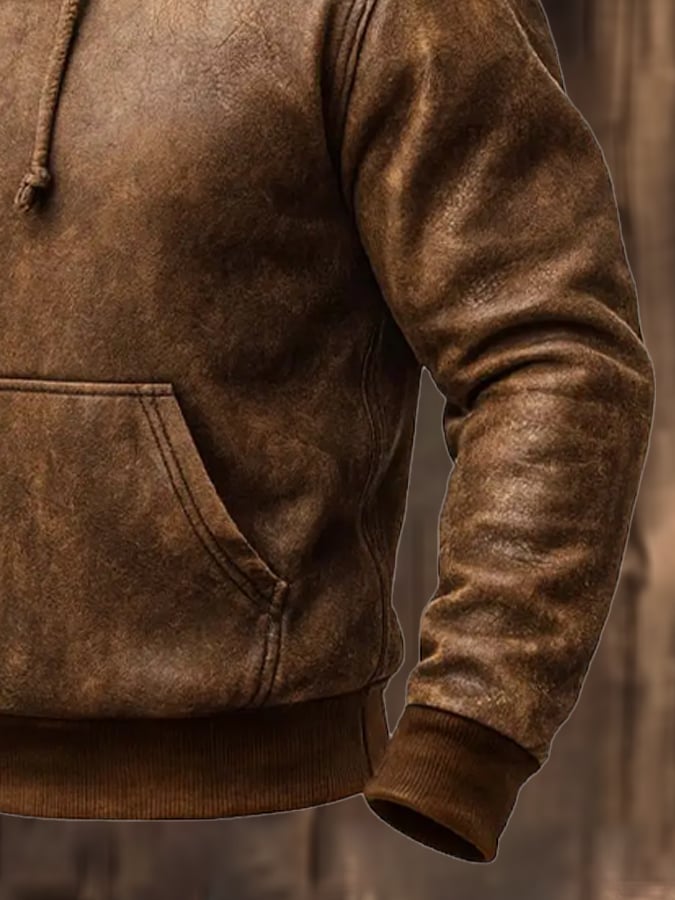 Herren-Sweatshirt mit Vintage-Wildleder-Pelz-Panel