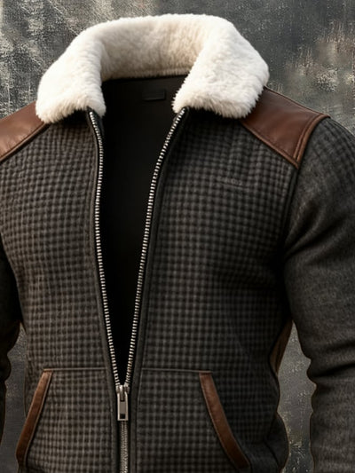 Herren Vintage Warme Wildleder Nähte Pelz Revers Westernjacke