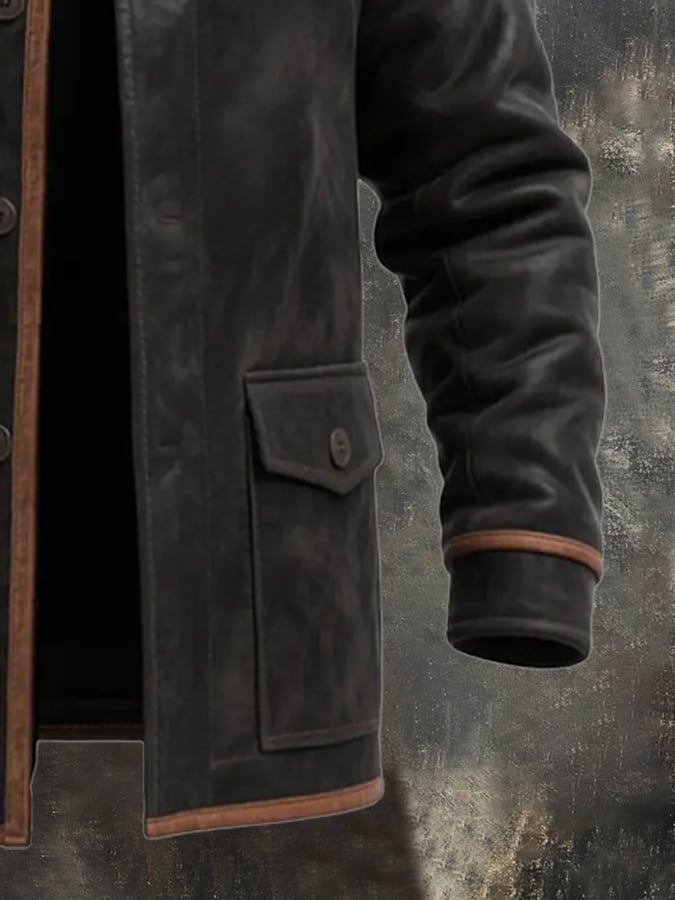 Herren Vintage Warme Wildleder Nähte Pelz Revers Westernjacke