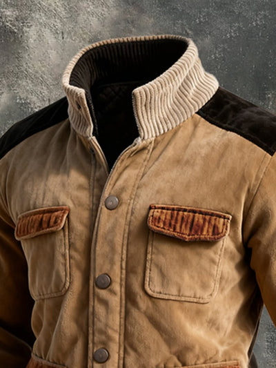 Herren Freizeitjacke mit Retro-Nähten und Kontrastfarbe und mehreren Taschen, Stehkragen