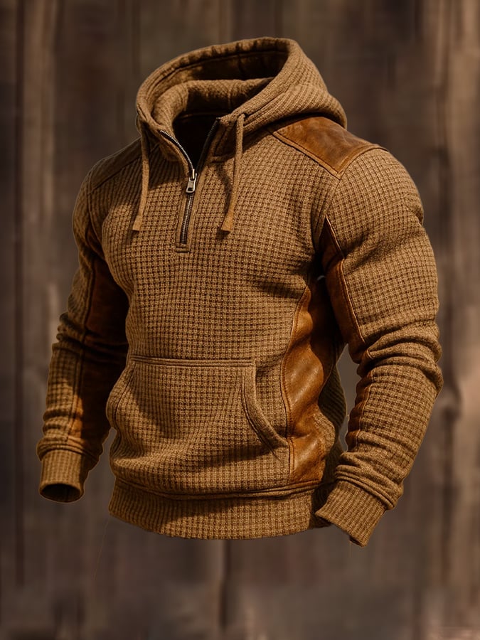 Herren-Sweatshirt mit Reißverschluss und Kapuze aus Vintage-Waffel-Wildleder