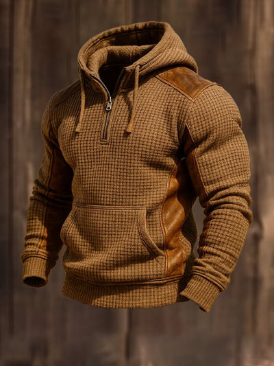 Herren-Sweatshirt mit Reißverschluss und Kapuze aus Vintage-Waffel-Wildleder