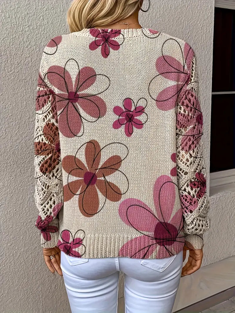 Marzena – Eleganter Langarm Pullover Mit Blumenmuster