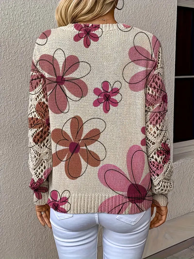 Marzena – Eleganter Langarm Pullover Mit Blumenmuster